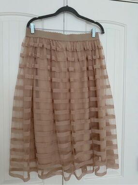 Layered Taupe A-Line Midi Skirt - Women's